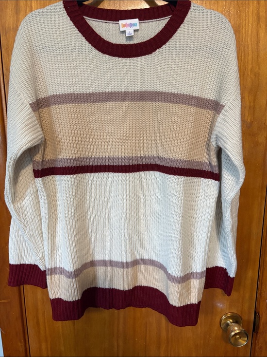 LuLaRoe Sweaters - Lularoe Mariah Light Cream and Burgundy Striped Knit Sweater